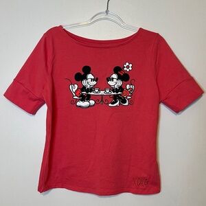 Disney Parks Womens Medium Pink Mickey Minnie Mouse Shirt Embroidery